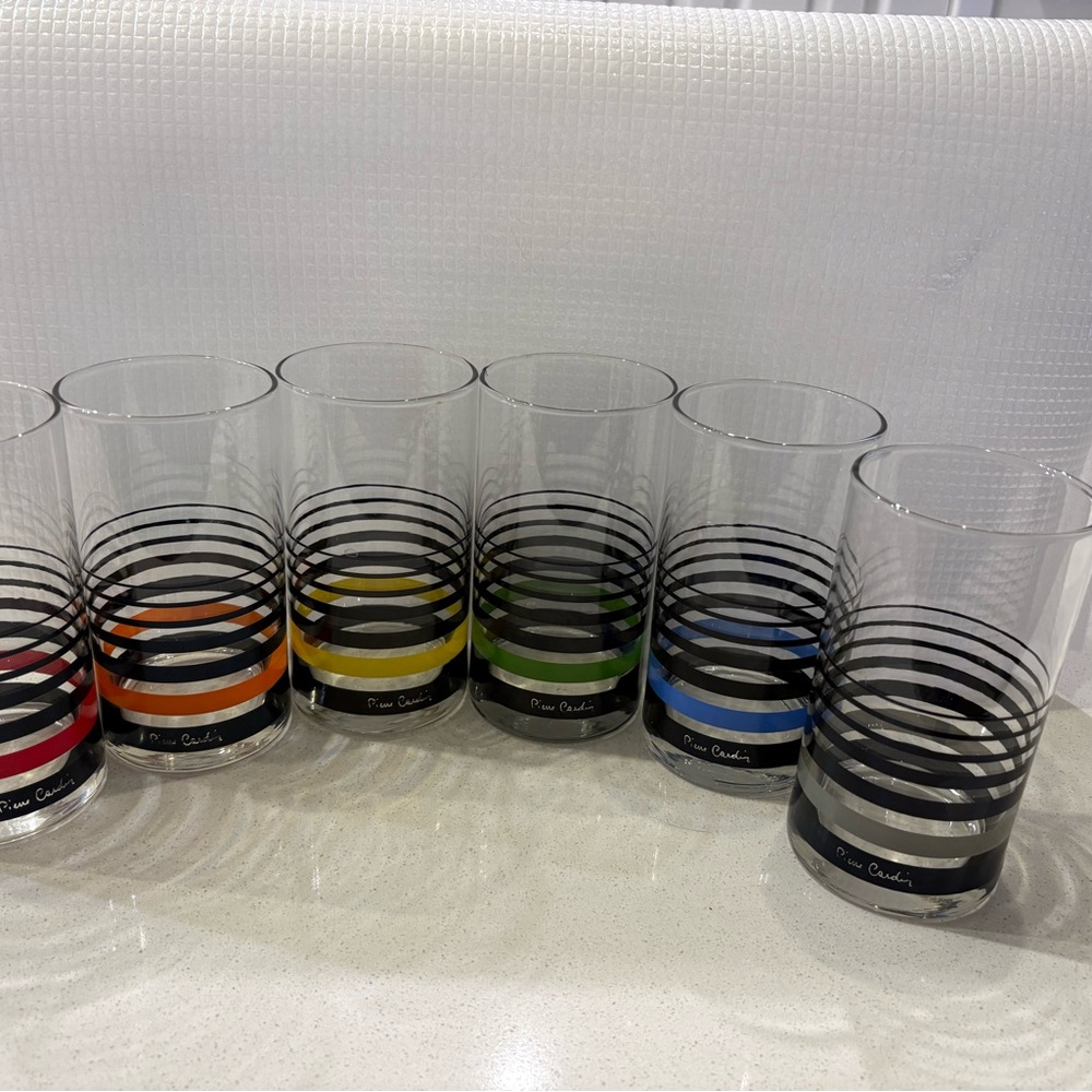 Pierre Cardin Vintage Colorful Striped Glass Tumblers Set